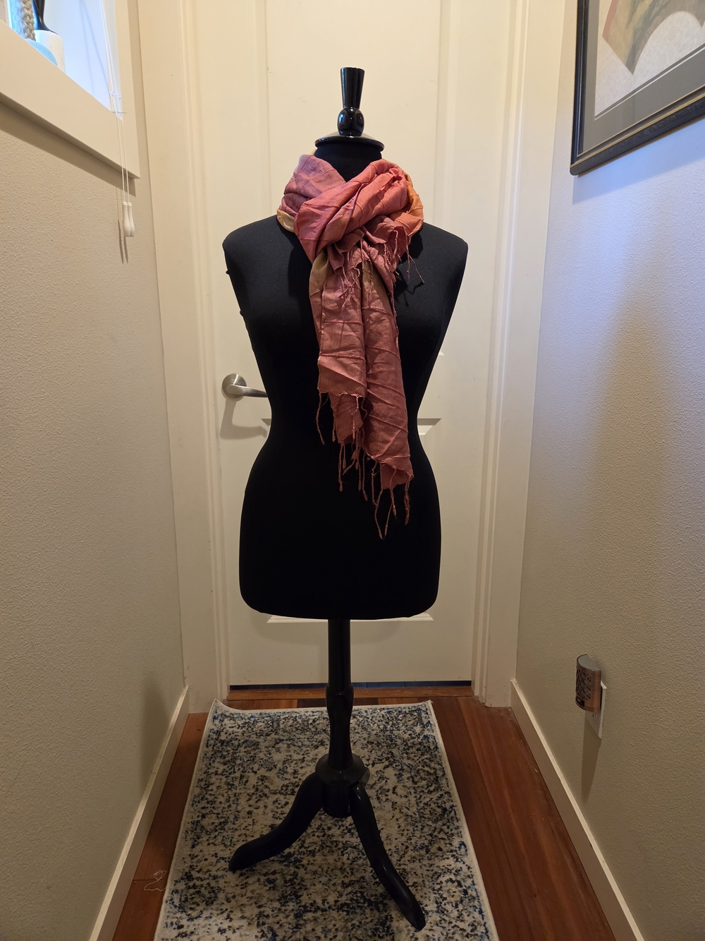 Large Soft Pink & Orange Fringed Wrap Scarf